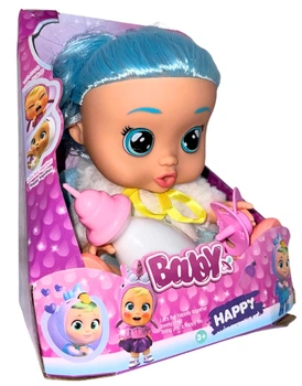 Лялька пупс Baby Lovely 26 см що говорить плаче та сміється з довгим блакитним волоссям із соскою та пляшечкою