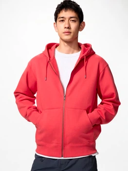 Толстовка на флісі на блискавці чоловіча Uniqlo 58018307 3XL Червона (1159991891)