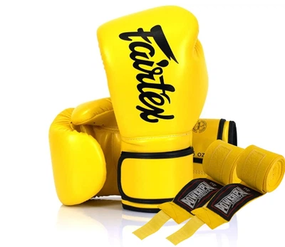 Боксерські рукавиці Fairtex штучна шкіра 14 унцій жовті