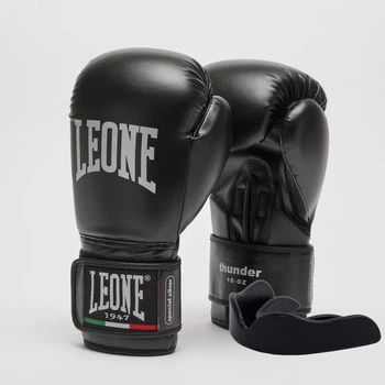 Боксерські рукавиці Leone штучна шкіра 12 унцій чорні з капою