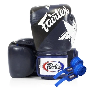 Боксерські рукавиці Fairtex натуральна шкіра 14 унцій сині