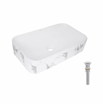 Раковина накладная Qtap Tern 610x350x135 мм Marble черная прямоугольная с донным клапаном