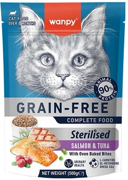 Сухой беззерновой корм Wanpy Sterilized Cat Grain Free Salmon & Tuna для стерилизованных кошек в возрасте от 1 года с лососем и тунцом 0.5 кг (6927749825272)
