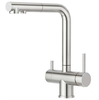 Смеситель для кухни Aquan Elegance 1302210 с выдвижным изливом и подключением к фильтрованной питьевой воде, цвет полированной стали