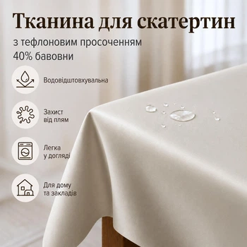 Тканина для скатертин із тефлоновим просоченням, 40 % бавовни