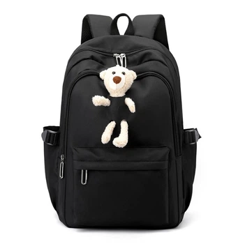 Детский школьный рюкзак для девочки портфель мишка черный