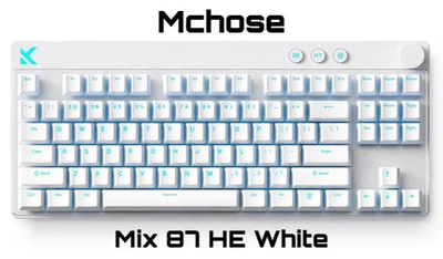 Игровая Клавиатура MCHOSE MIX 87 HE White Магнитные Переключатели. Проводная 8000Hz/s. RGB Подсветка, 84 Клавиши, Switch 0.01mm. Rapid Trigger. Kailh God Switch