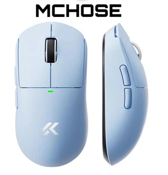Игровая Мышка MCHOSE A5 V3 Голубая Беспроводная Трехрежимная 2.4G/Bluetooth/Кабель, 8000Hz, Батарея 120 Часов Работы, PAW3395, 26000 DPI, 56 Грам Легкая