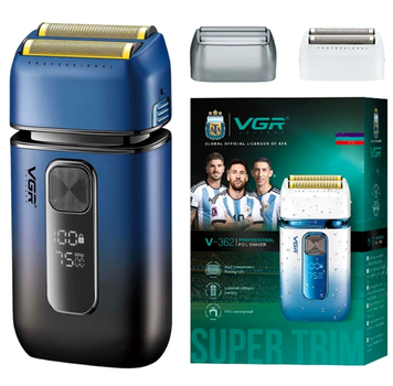 Электробритва VGR сеточная 7500 об/мин IPX6 1400 мАч USB синий V-362