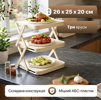 Етажерка кухонна триярусна складана пластикова універсальна полиця для кухні з трьома ярусами