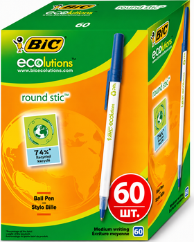 Ручки кулькові "BIC" Round Stic Eco (60 штук) /8932402/ сині