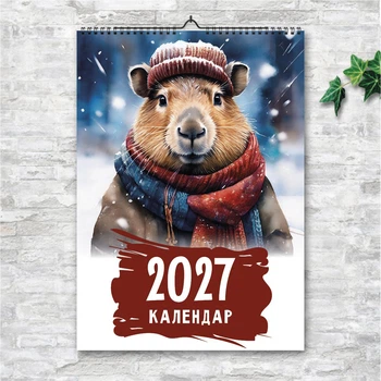 Календарь 2027 настенный перекидной ПУТЕШЕСТВИЕ КАПИБАРЫ 13 ЛИСТОВ ENTERSTORE 42х29.7 см (ART 250112)