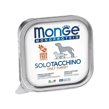 Корм Monge Monoprotein Dog Solo Turkey Cans влажный монопротеиновый с индейкой для собак всех пород 150 гр