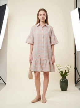 Сукня-сорочка жіноча ASOS Edition у клітинку пудрова з воланами XS