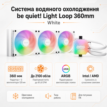 Система водяного охолодження be quiet! Light Loop 360mm 2100 об/хв ARGB PWM White (BW023)