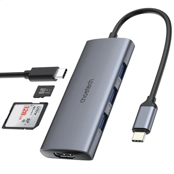 USB-хаб Choetech 7-in-1 USB-C to HDMI 4K@30Hz + 3xUSB 3.0 5Gbps + SD/TF + USB-C PD 100W Gray (HUB-M19-GY)