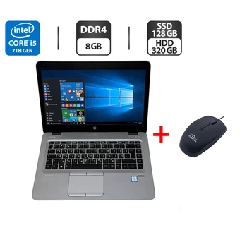 Ультрабук HP EliteBook 840 G4 / 14" (1920x1080) TN / Intel Core i5-7300U (2 (4) ядра по 2.6 - 3.5 GHz) / 8 GB DDR4 / 128 GB SSD + 320 GB HDD / Intel HD Graphics 620 / WebCam / Windows 10 Pro б/в + Подарунок Провідна миша USB / бездротова