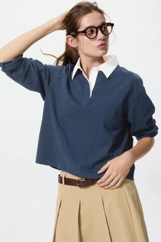 Женское поло из хлопка Uniqlo 44(M) Синий (150096)