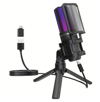 Студийный игровой микрофон ZealSound A68 USB с RGB подсветкой и Шумоподавленим / Для стримов и подкастов
