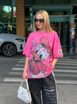 Футболка бавовняна з принтом качки Дейзі Дак оверсайз onesize чорна Daisy Duck