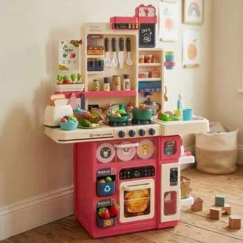 Велика дитяча інтерактивна кухня Bambi Kitchen 100 см, 101 предмет (пара, вода, звук, світло) WD-8824A червона