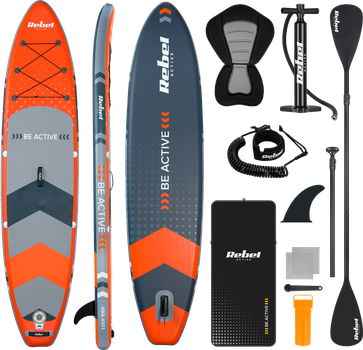 Надувна SUP дошка Rebel ACTIVE 350 x 81 x 15 см з веслом, насосом і сумкою для зберігання Помаранчева RBA4501 (5901890120197)