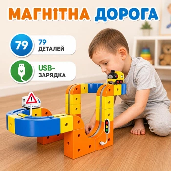 Магнітний антигравітаційний конструктор Залізниця (79 деталей, зарядка через USB)