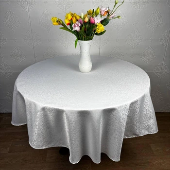 Скатертина жакардова круг 160 см Cream