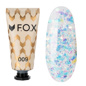 Полигель F.O.X Poly Gel Nano 009 прозрачно-голубой с камифубуками разного цвета и размера 15 мл