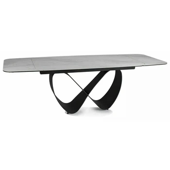 Стол обеденный раскладной в гостиную/кухню Infinity Ceramic 160(+80)х95 Signal черный/белый Nature Cloud (металл/закаленное стекло/керамика) (INFINITYBC160)