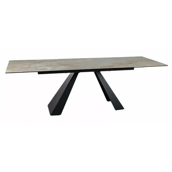 Стол обеденный раскладной в гостиную/кухню Salvadore Ceramic 160(+80)х90 Signal черный/беж (металл/закаленное стекло/керамика) (SALVADOREBEC160)
