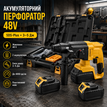 Перфоратор аккумуляторный DCH133NT 48V SDS-Plus с двумя аккумуляторами, до 4000 уд/мин и силой удара 3–5 Дж