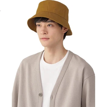 Рыбацкая шляпа MUJI из хлопковой саржи с защитой от УФ-излучения, модель DBA52A4A, дымчато-желтый цвет, размер 56,5-59 см.