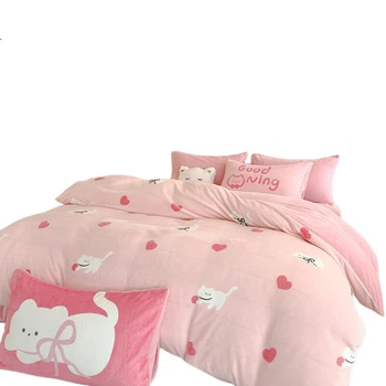 Комплект постільної білизни Dohia Home Textile з молочного оксамиту, зимовий потовщений двосторонній фліс, антистатичне простирадло та підковдра, 152*218 см