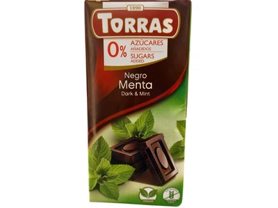 Шоколад Torras чорний з м'ятою без цукру та глютену 75 г (8410342003218)