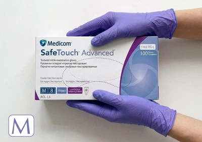 Рукавички нітрилові SafeTouch Advanced Lavander М без пудри текстуровані 100 шт. лавандові (1182-TG-С)