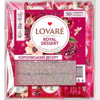 Чай квітковий зі шматочками фруктів Lovare Королівський десерт 75 г (50 шт. х 1.5 г)