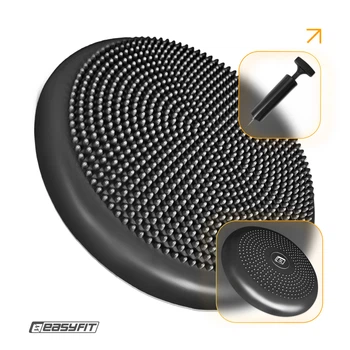 Балансировочная массажная подушка EasyFit черная с насосом (сенсомоторный массажный балансировочный диск для баланса и массажа)