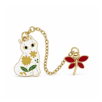 Двойной значок BROCHE брошь бижутерия Животные Кошка со стрекозой BRGV115410