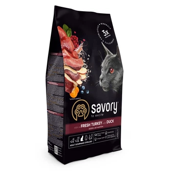 Сухой корм Savory Cat Adult Steril Fresh Turkey and Duck для стерилизованных котов со свежим мясом индейки и утки 8 кг (31607)