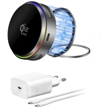 Бездротова зарядка 4smarts 25 W Qi2 MagSafe RGB Grey (4252011913541)