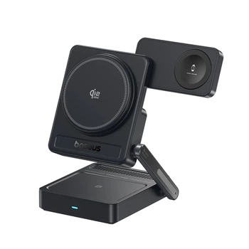 Беспроводная зарядка Baseus PicoGo AF21 3в1 Qi2.2 35W с блоком питания EU 45W и кабелем USB-C 1m Black (6942521200641)