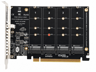 Адаптер PCI-E x16 VOANZO VEU2308 на 4 M.2 NVMe SSD PCIe 3.0/4.0 M-Key з Bifurcation