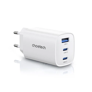 Мережевий зарядний пристрій Choetech PowiX GaN USB-A/2xUSB-C PD 65W White (PD9006-EU-WH)