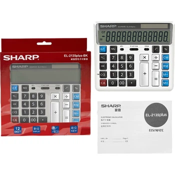 Калькулятор SHARP EL-2135 Plus Black Quick Financial Office, великий екран, подвійне живлення від сонячної батареї та батареї, офісне приладдя, оновлена версія 2135 Dual Power