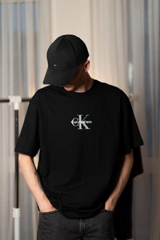 Мужская футболка Calvin Klein Relaxed Micro Monologo Crewnek Tee 4RF004G-001 XL черная (13240005)