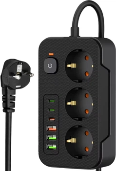 Мережевий фільтр Ultra 3 розетки, 3 USB-А, 3 USB-C 2 м Black (LS333-2)
