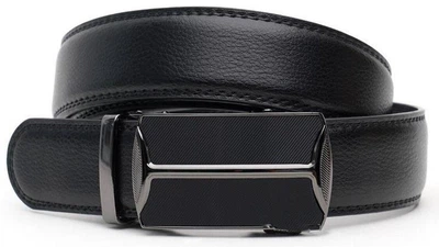 Мужской кожаный ремень Borsa Leather из натуральной кожи с автоматической металлической пряжкой, черный, 120 см, классический 70031