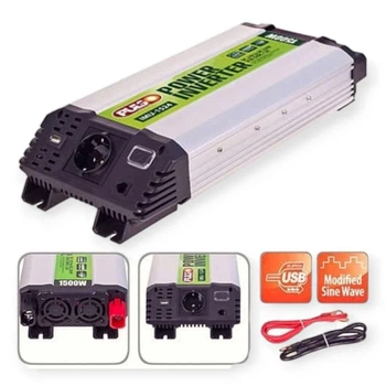 Перетворювач напруги Pulso з 24 на 220 В, 1500W, USB 2а, на клеми, модифікована синусоїда