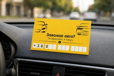 Автовізитка. Табличка з номером телефону для авто "Заважає авто? Телефонуйте", розмір 10х15 см